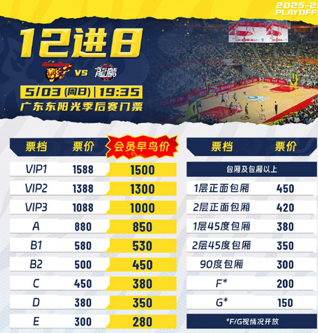 广东男篮迎战广州德比战G3门票售罄 票价波动引